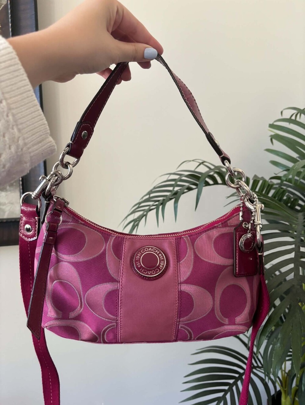 Coach Pink Signature Stripe Demi  Small Shoulder Bag